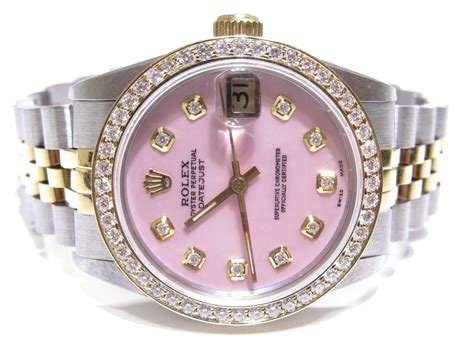 rolex pink face gold|pink Rolex watch with diamonds.